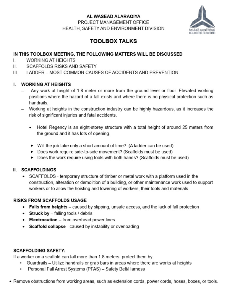 Fall From Heights Toolbox Talks PDF