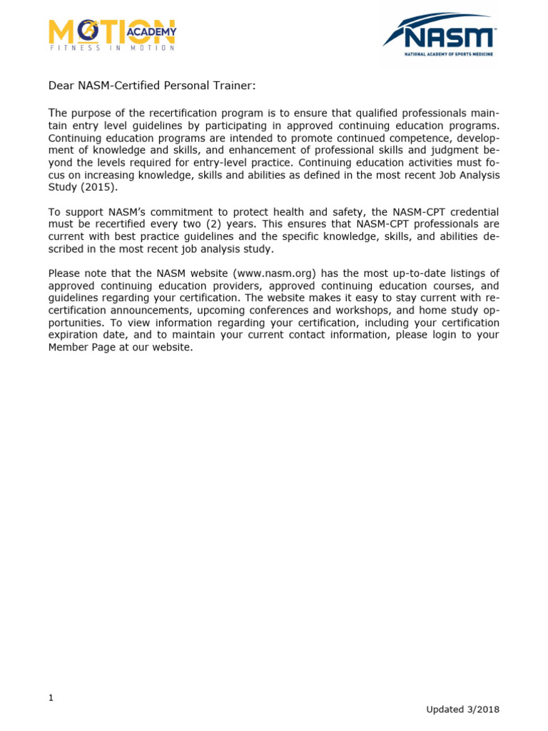 Nasm cpt recertification guidelines pdf health care