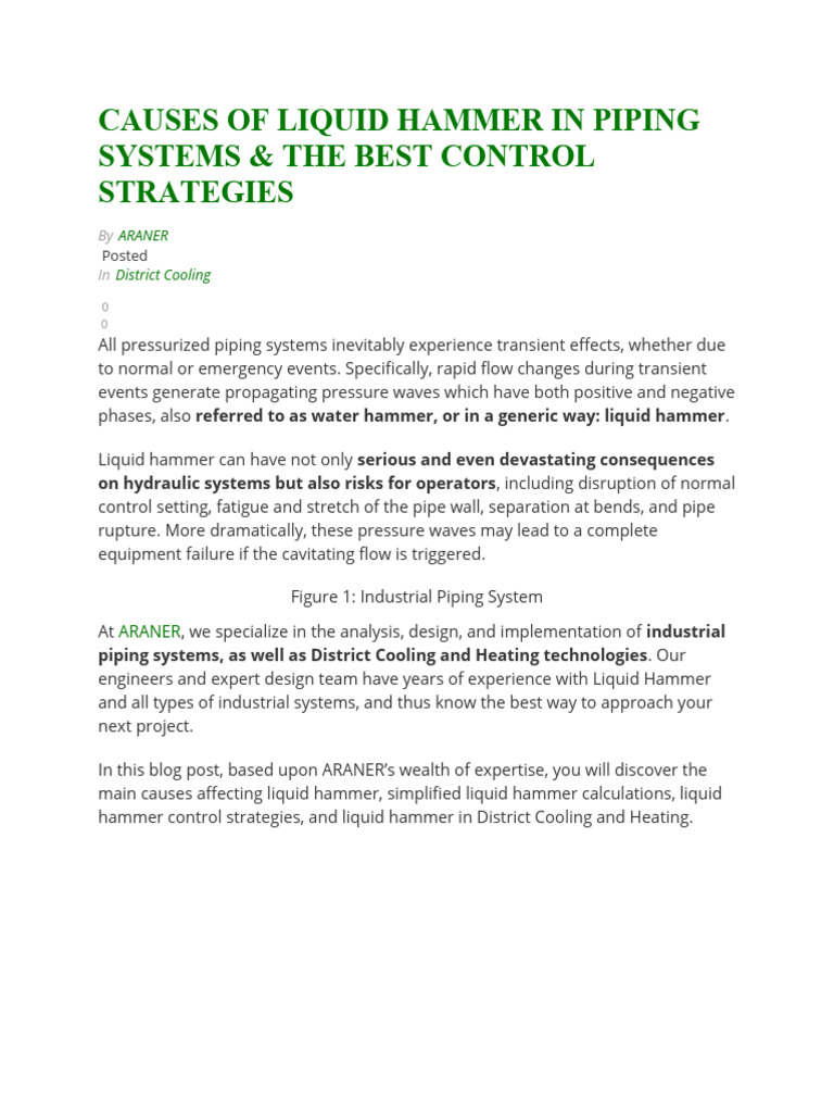 Causes of Liquid Hammer in Piping Systems PDF