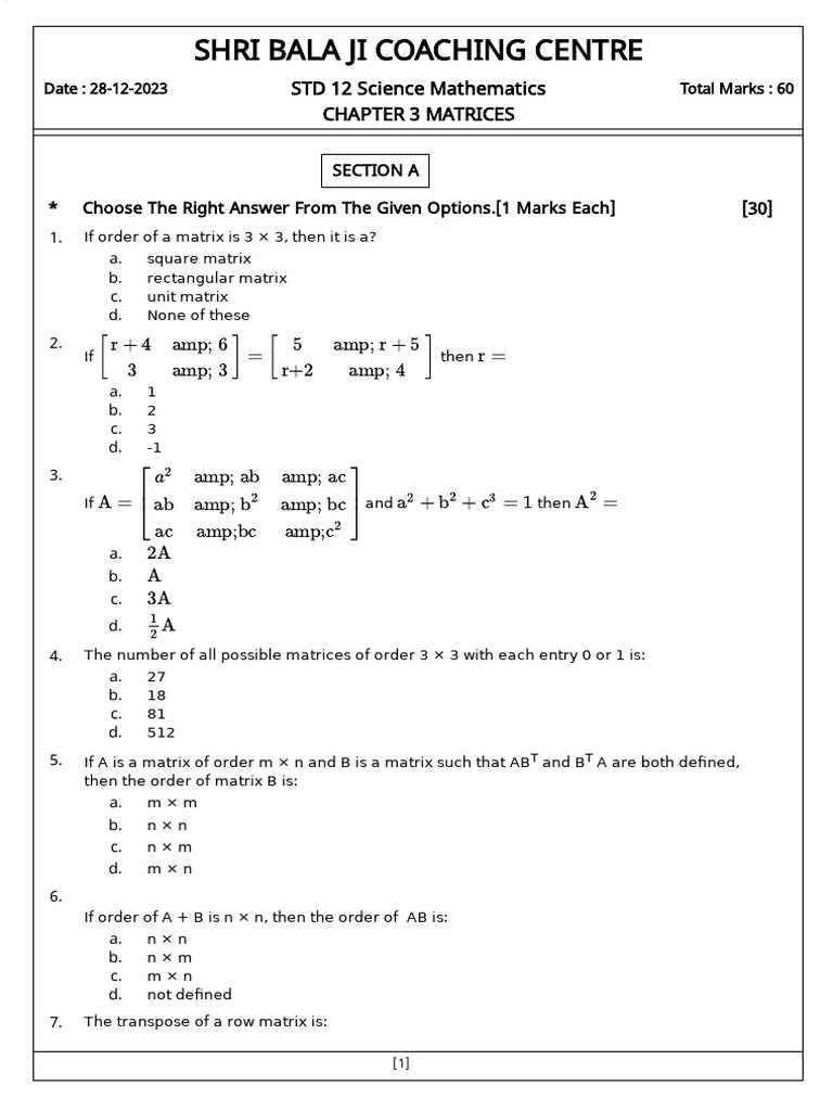 Shri Bala Ji Coaching Centre: STD 12 Science Mathematics Chapter 3 ...