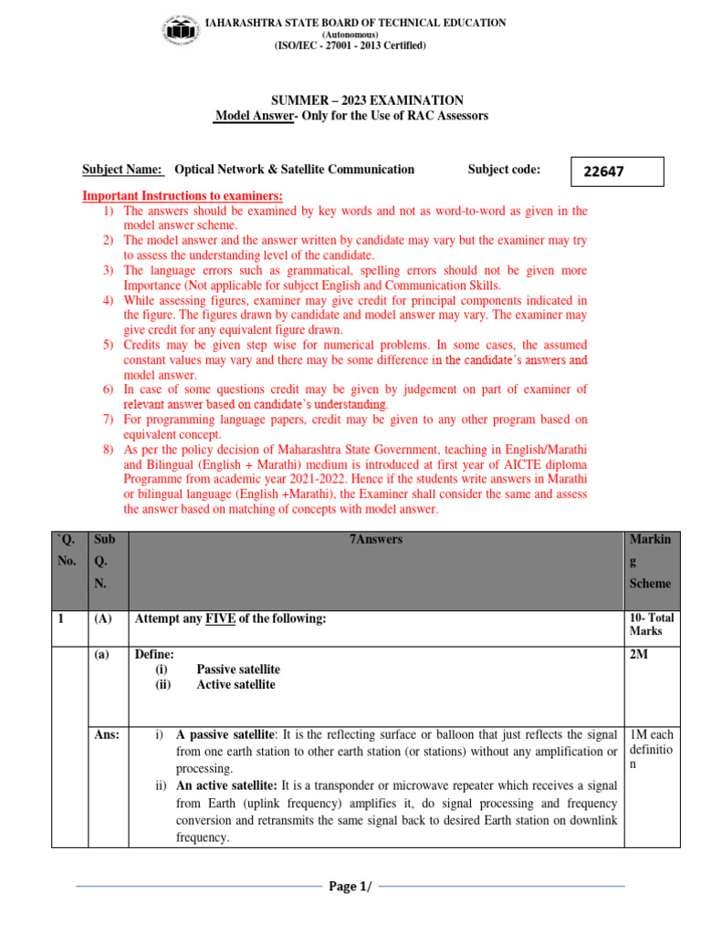 XXXXX: Important Instructions To Examiners | PDF