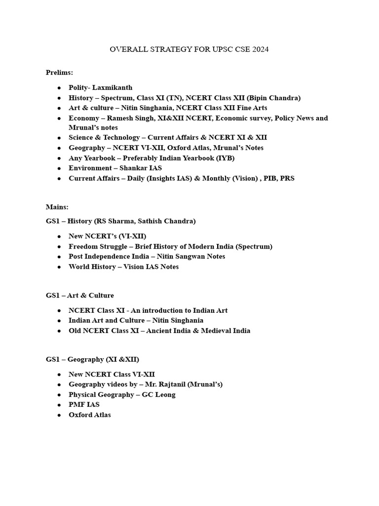 Overall Strategy For Upsc Cse 2024 | PDF