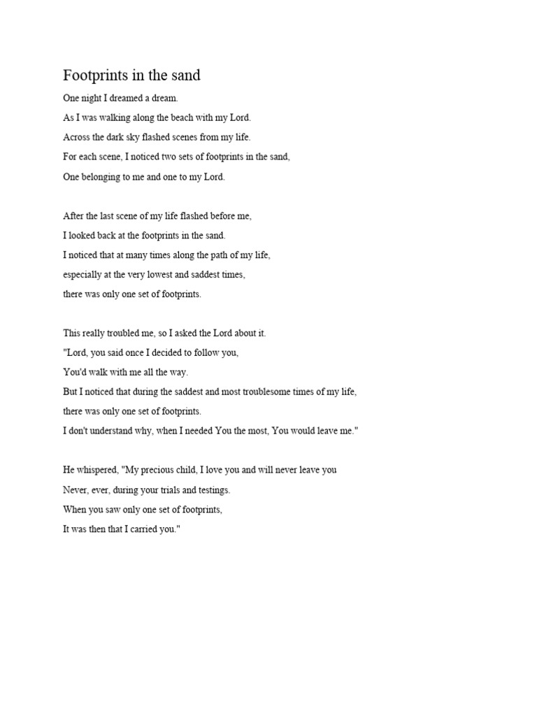 Footprints in The Sand | PDF | Art for Footprints In The Sand Poem Free Printable