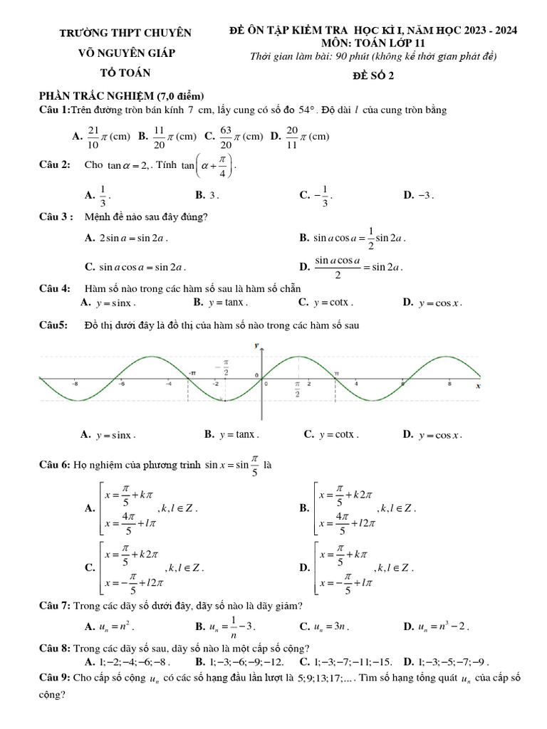 Toan 11 hk1 | PDF