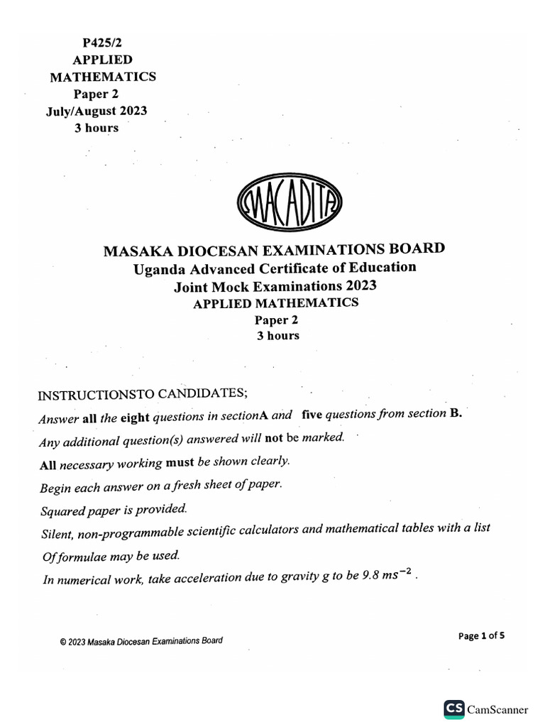 Macadita Mock UACE Maths 2 2023 | PDF
