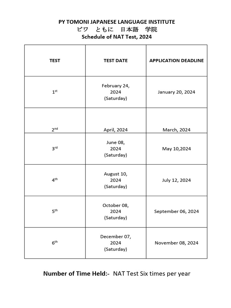 NAT Test Schedule 20241 PDF