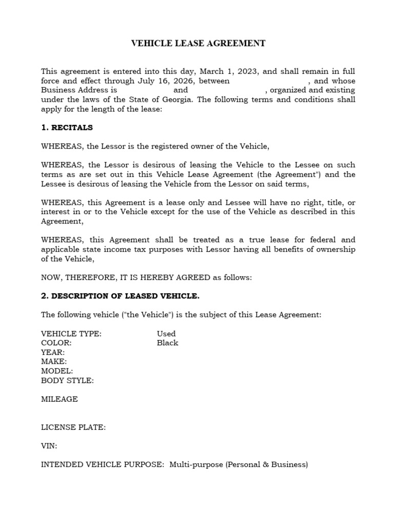 Vehicle Lease Agreement Juan (reviewed) PDF Lease Vehicle Insurance