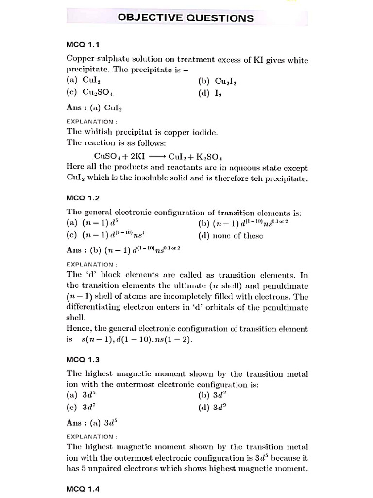 D Block Elements Pdf