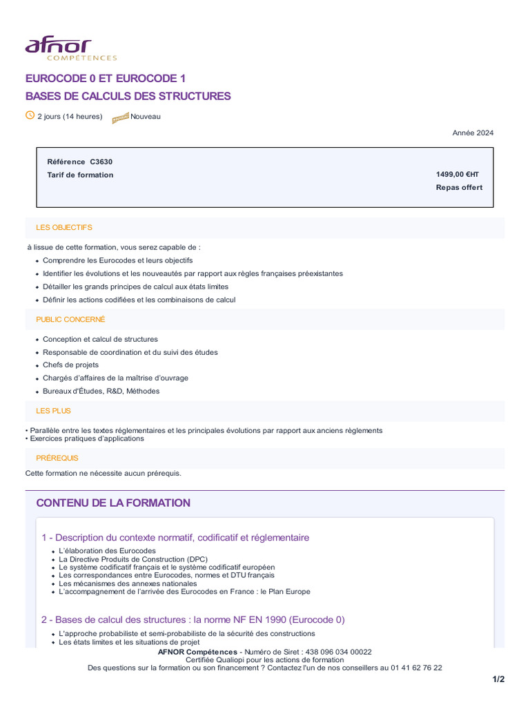 Formation Eurocodes 0 et 1 - Bâtiment | PDF