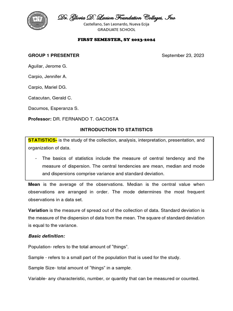 Group Research Introduction To Statistics | PDF | Statistics ...