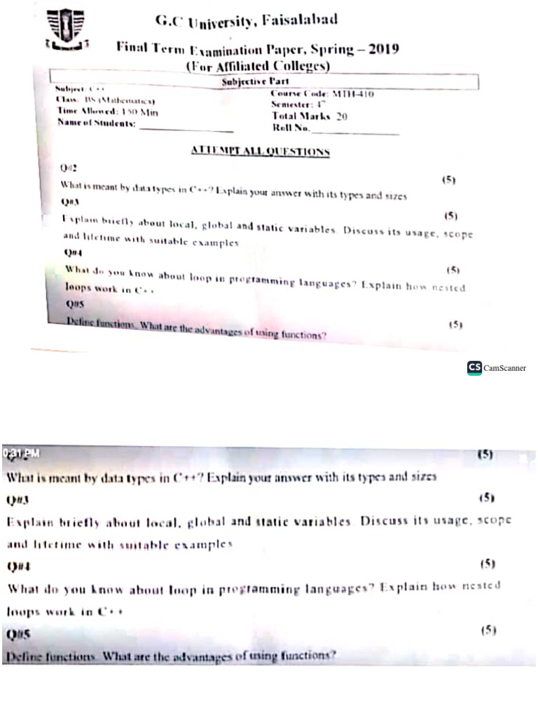 C++ Past Papers | PDF