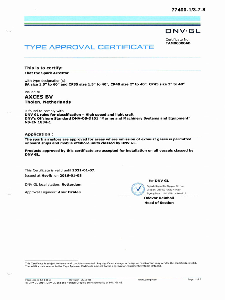 Spark Arrestor Certificate PDF