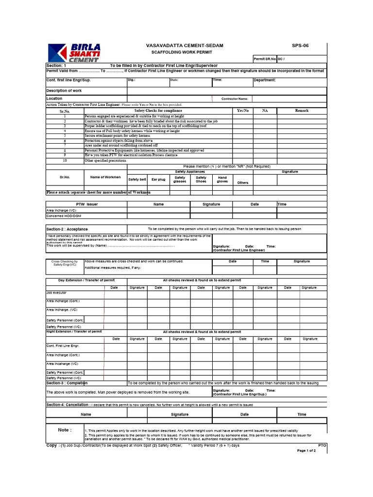 Scaffolding Work Permit PDF