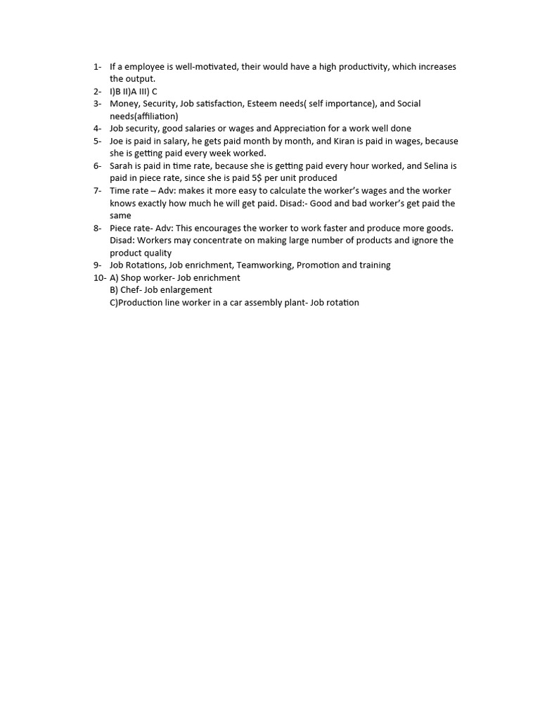 6 - Motivation Workers-Revision Questions | PDF
