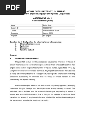 Assignment No 1 Classical Novel 9058 Solved