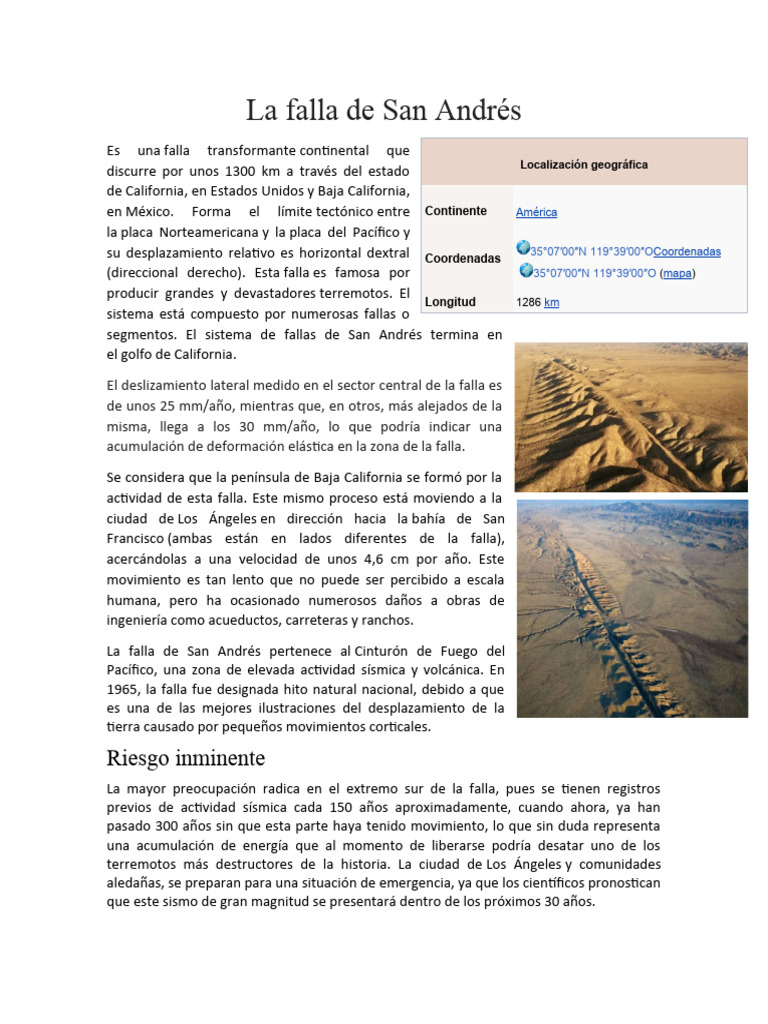 La Falla de San Andrés | PDF | Falla (geología) | Placas tectónicas