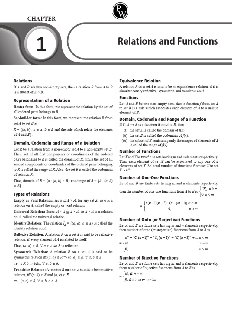 Relations and Functions - Short Notes - VIJETA SERIES CLASS-12TH | PDF