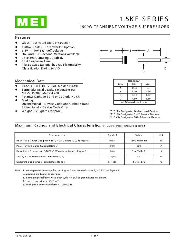 1500W Transient Voltage Suppressors | PDF