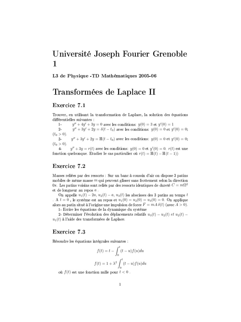TD7 - Transformée de Laplace 2 | PDF