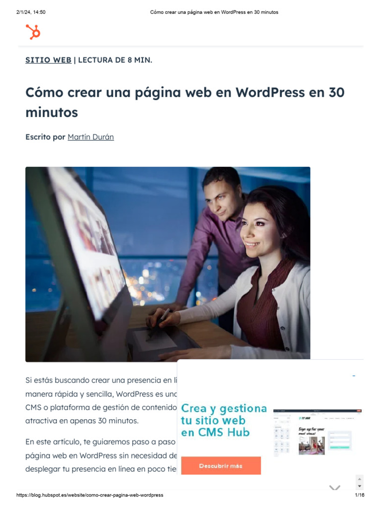 Cómo Crear Una Página Web en WordPress en 30 Minutos | PDF | Word Press ...