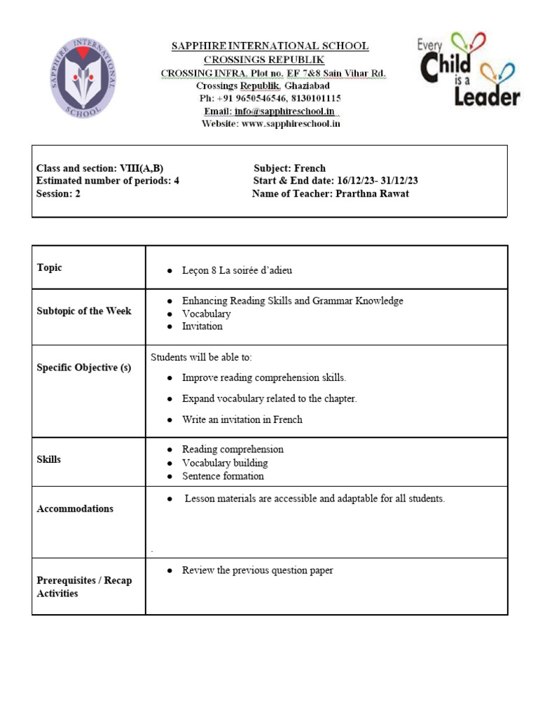 Lp Grade Viii Session 2 Dec French Chapter 8 Pdf