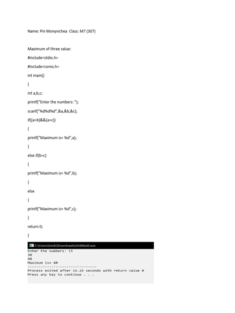 C Program to Find Maximum of Three | PDF | Teaching Methods & Materials ...
