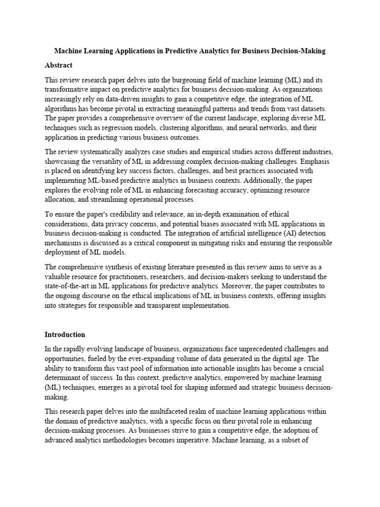 ML in Predictive Analytics for Business | PDF | Machine Learning ...