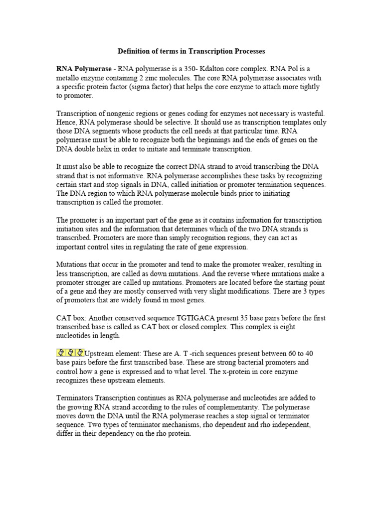 Definition of Terms in Transcription Processes | PDF | Science ...