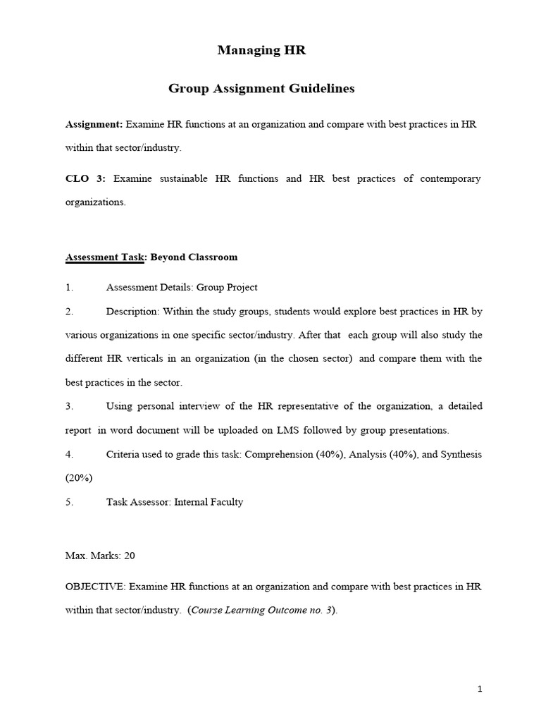 Format For Group Assignment Managing HR | PDF