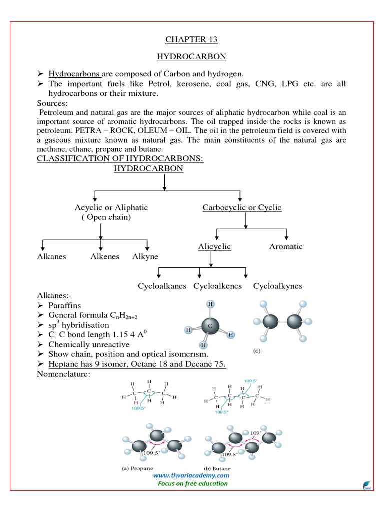 Class 11 Hydrocarbons Overview | PDF | Alkene | Alkane