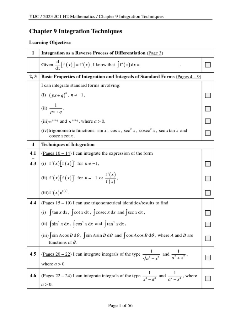 2023 h2 chapter 9 integration techniques notes student pdf
