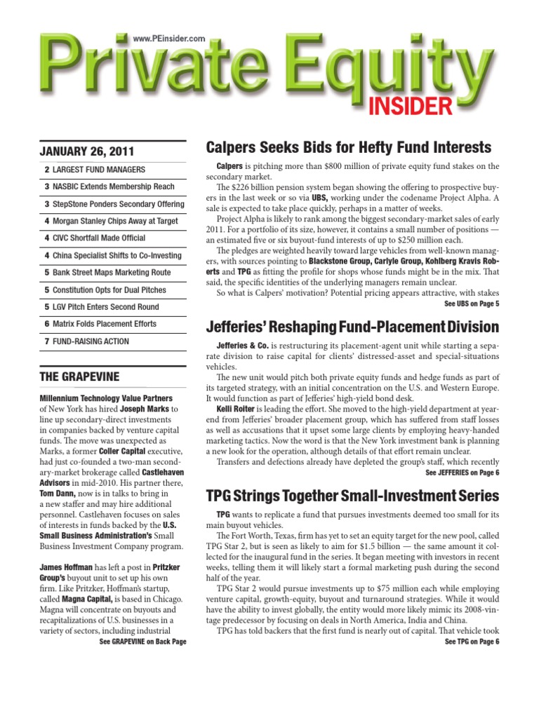 Pe Insider 012611 | PDF | Private Equity | The Blackstone Group