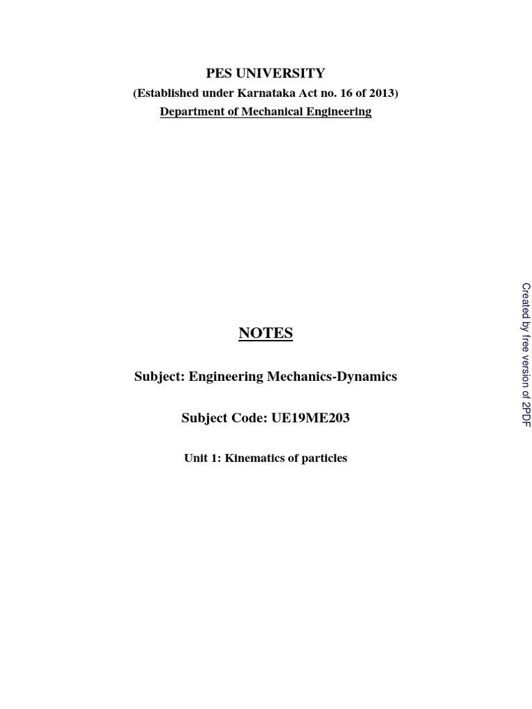 Engineering Mechanics Dynamics Notes | PDF | Acceleration | Kinematics