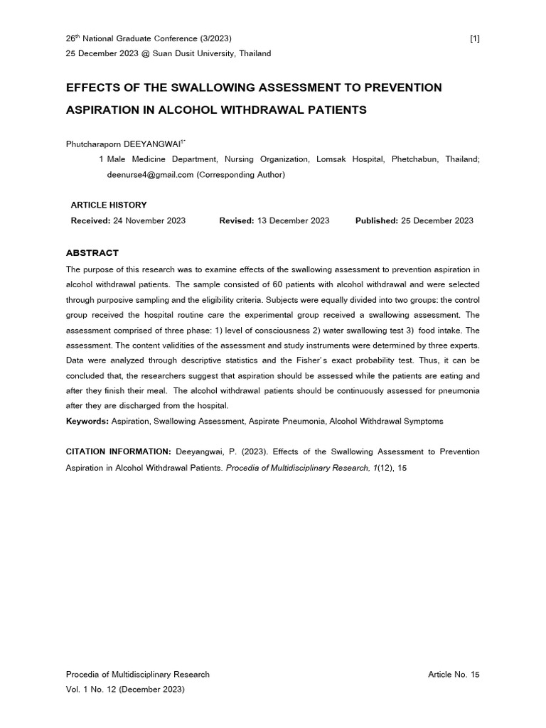Effects of The Swallowing Assessment To Prevention Aspiration in ...