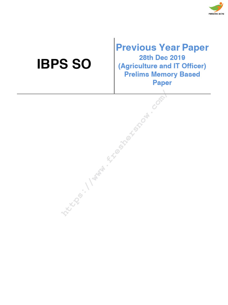 IBPS SO 2019 Agriculture IT Officer Paper | PDF | Entrepreneurship ...