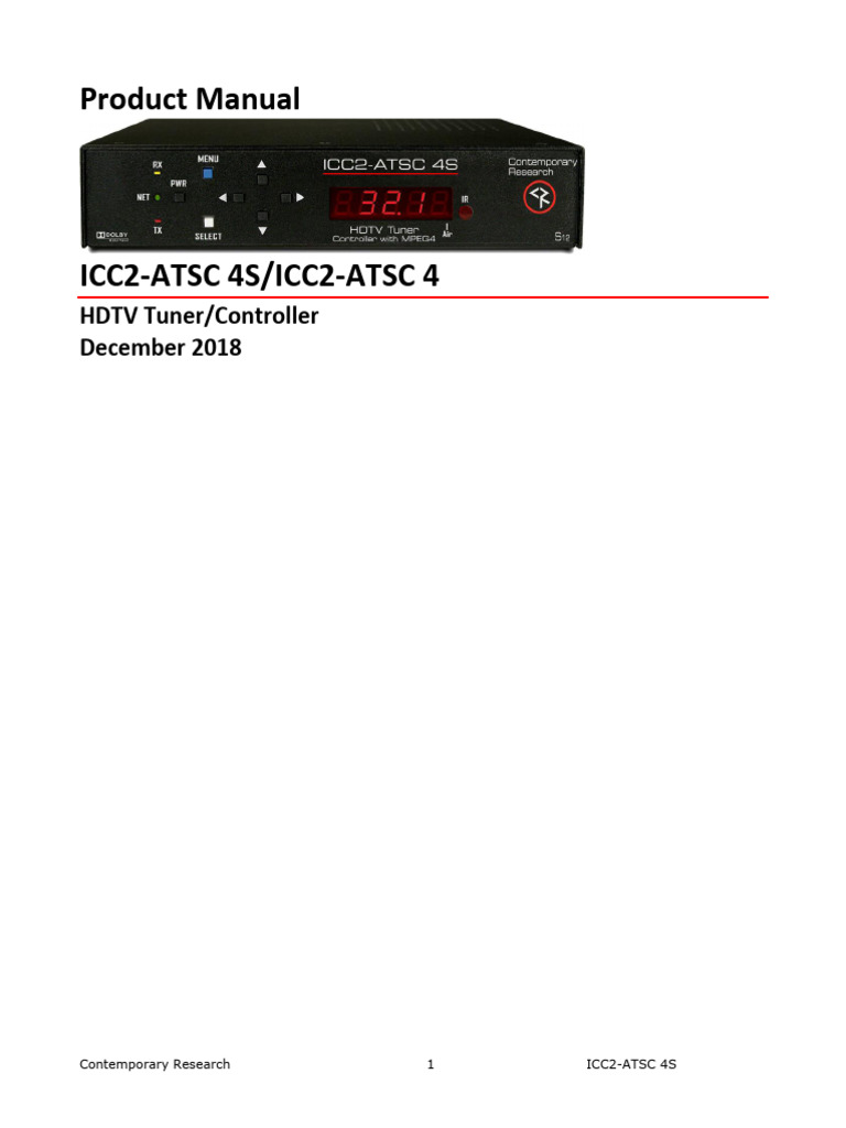ICC2-ATSC 4S Product Manual | PDF | Cable Television | Menu (Computing)