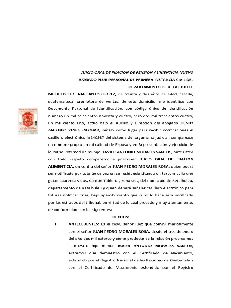 Juicio Oral Fijacion de Alimentos | PDF | Pensión alimenticia | Guatemala