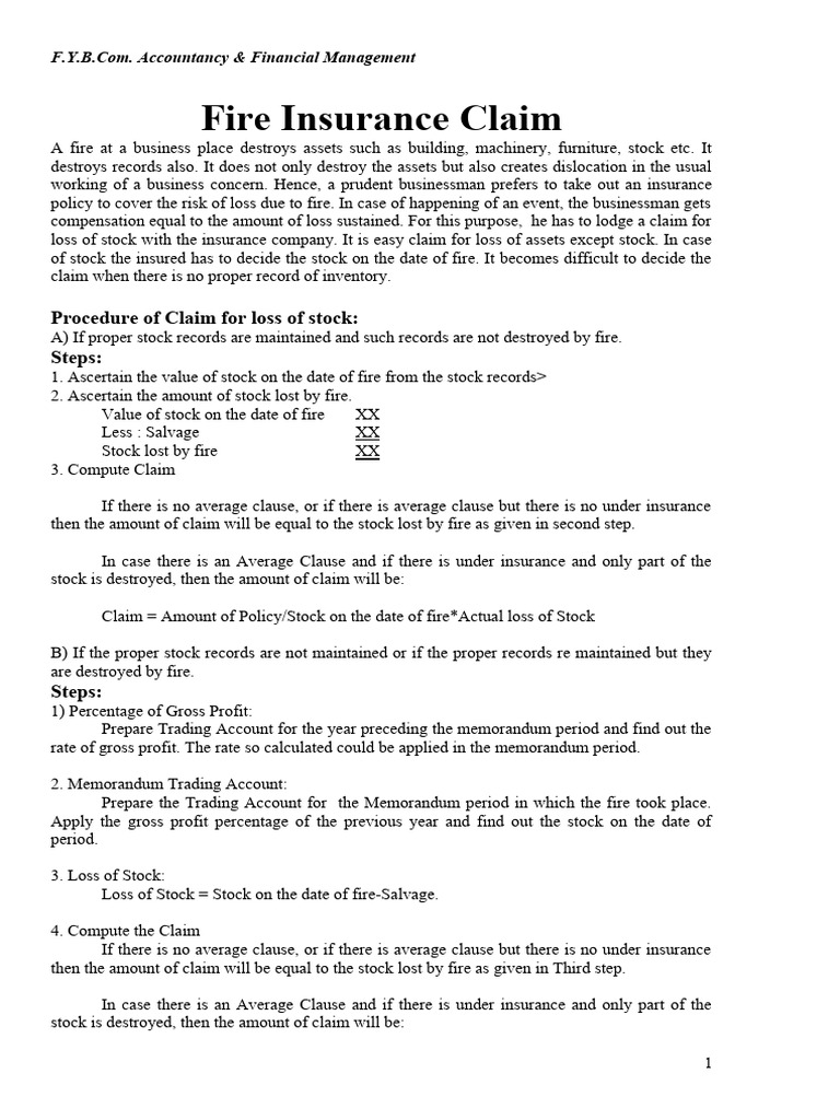 Fire Insurance Claim Procedures and Calculations | PDF | Finance ...