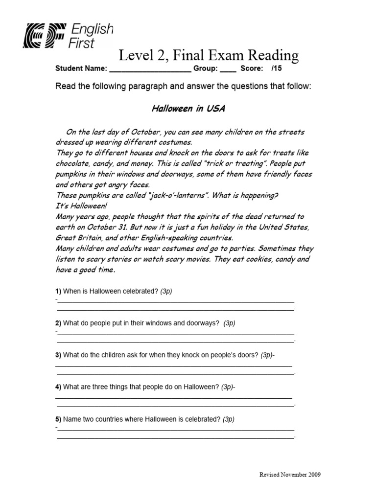 Reading Test Level 2 | PDF