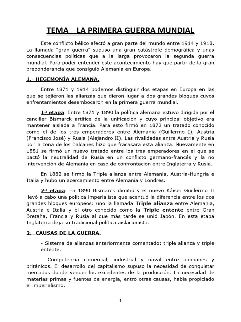 Causas y Consecuencias de la Gran Guerra | PDF | imperio Alemán ...