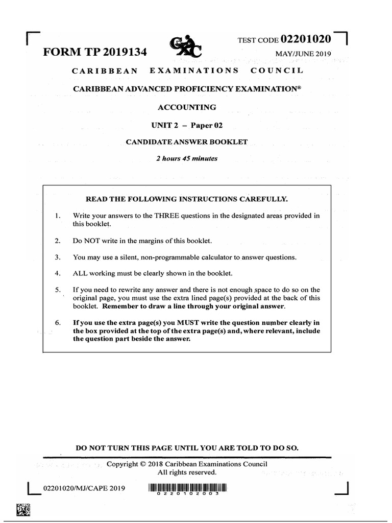 CAPE Accounting 2019 U2 P2 15pgs | PDF