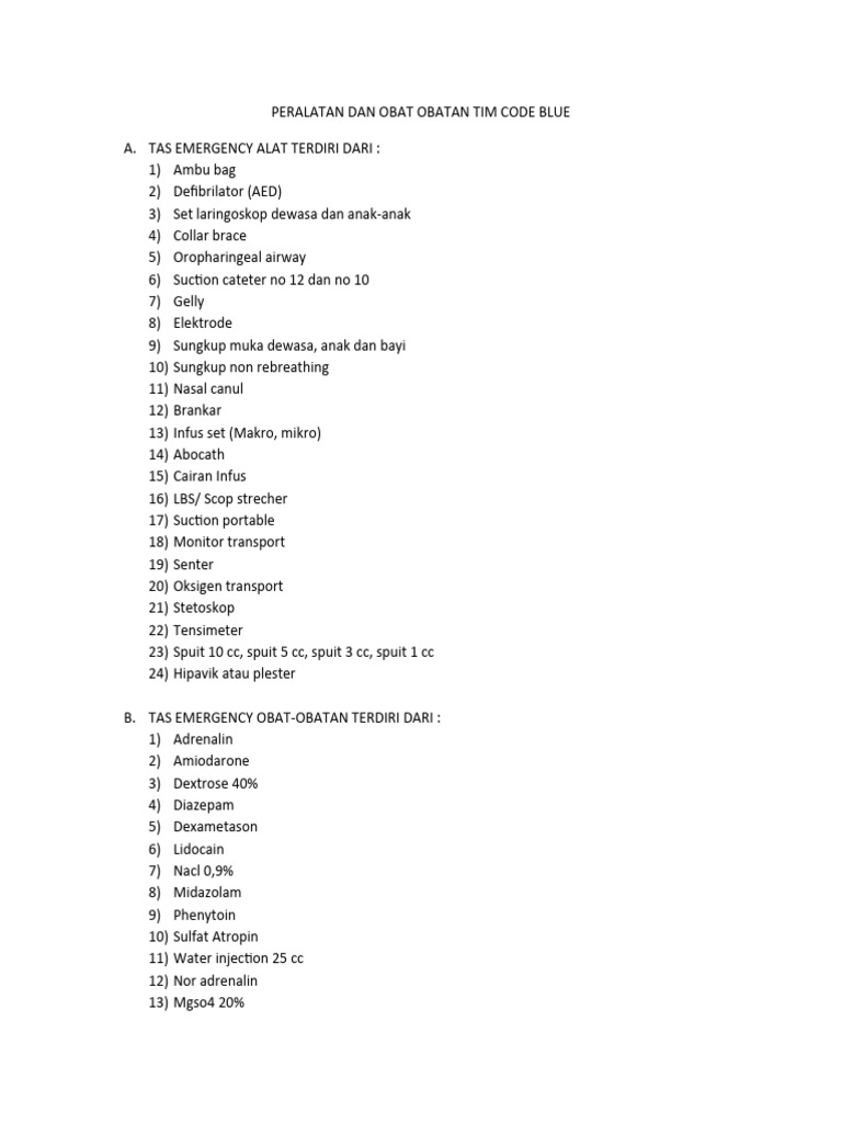 PERALATAN DAN OBAT OBATAN TIM CODE BLUE | PDF