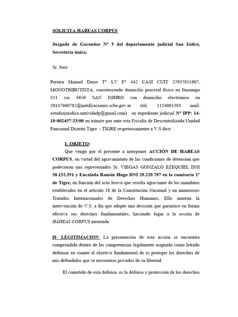 Solicitud de Habeas Corpus por Detenciones | PDF | Habeas corpus | Justicia