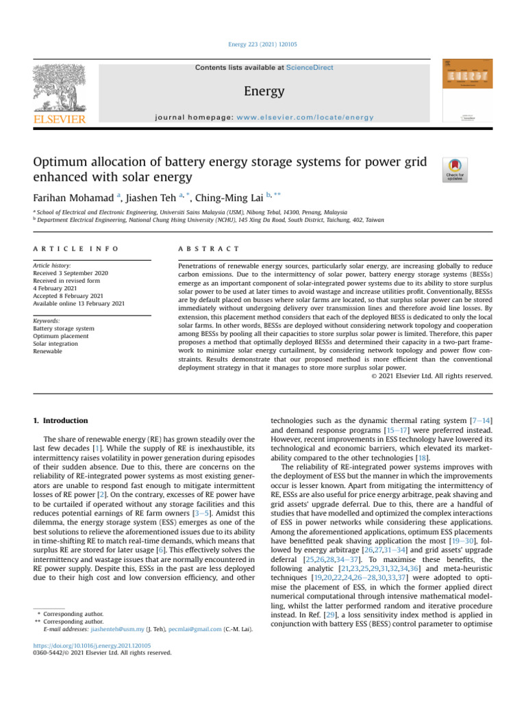Optimum Allocation of Battery Energy Storage Systems For Power Grid ...
