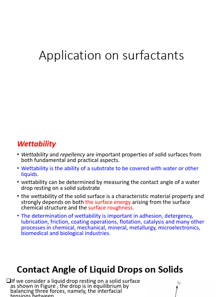 Surfactants: Wettability and Applications | PDF | Wetting | Surfactant