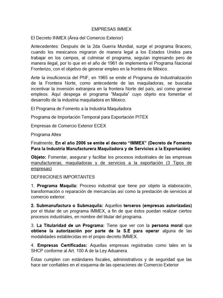 Empresas Inmex | PDF | aduana | Business