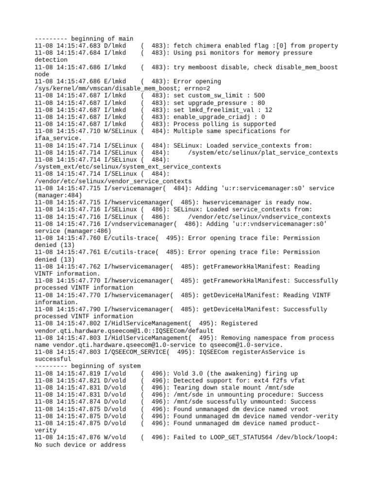 LMKD and SELinux Initialization Logs | PDF | Computer Data Storage ...