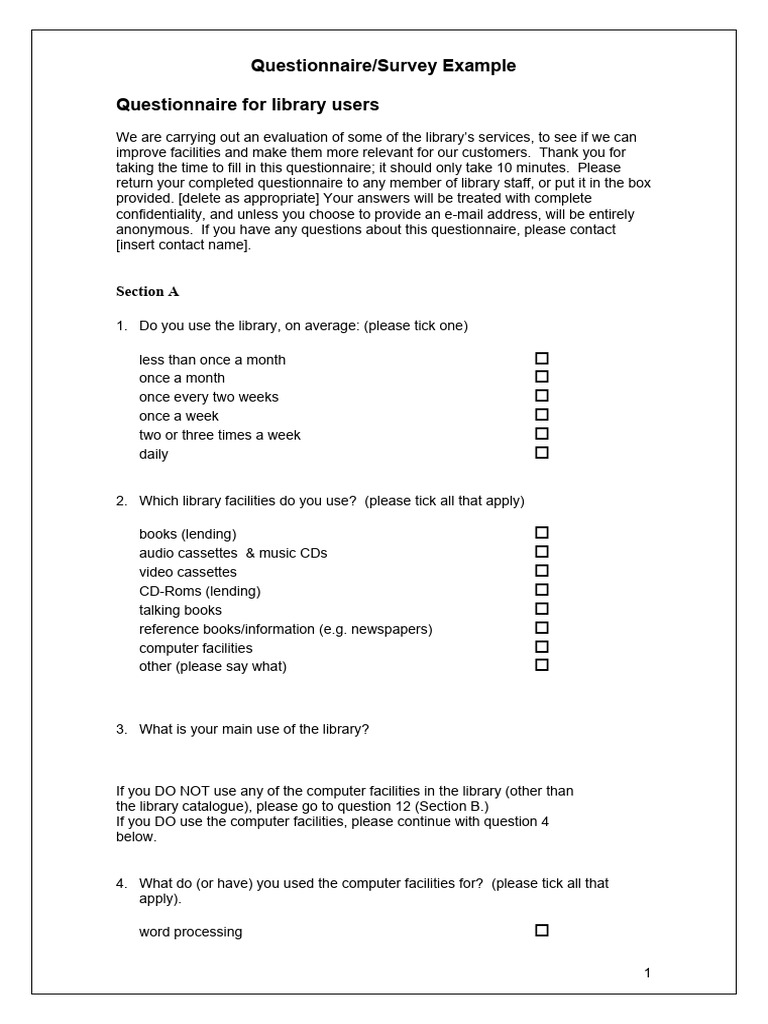 Questionnaire Template 08 | PDF | Libraries | Application Software