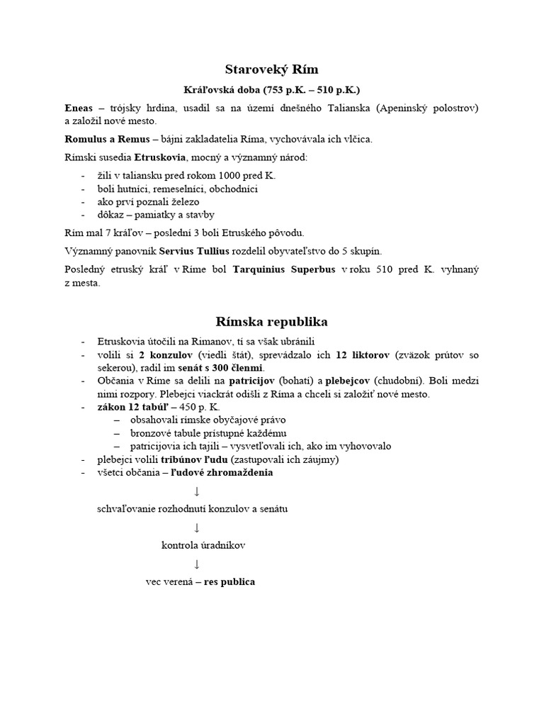 Staroveký Rím - Poznámky | PDF