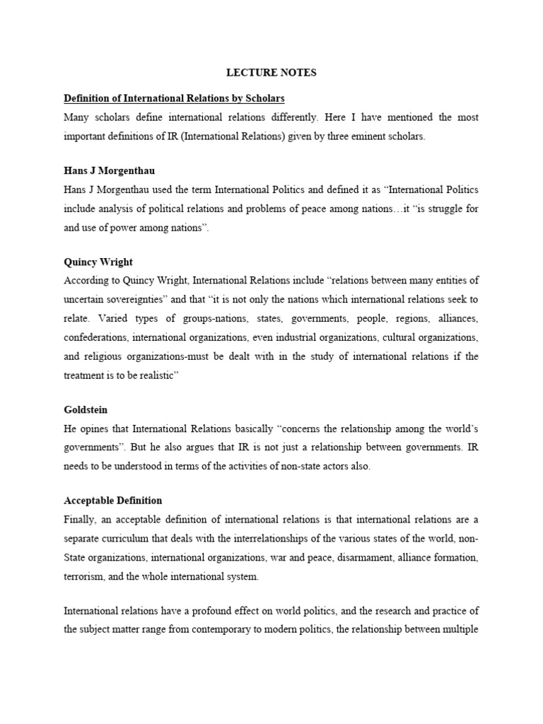 Intro To Ir Lecture Notes | PDF | Politics | Social Science